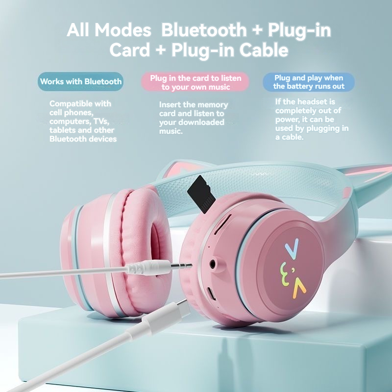 Outdoor Sport Activities For Kids - Wireless Headphones RGB Cute Cat Ear