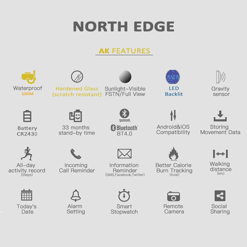 NORTH EDGE AK 100M Waterproof  - Outdoor Sport Smart Watch ulasan dan harga