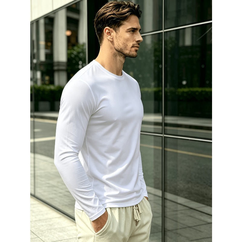 Solid Round Neck Long Sleeve T - Outdoor Sportswear ulasan dan harga